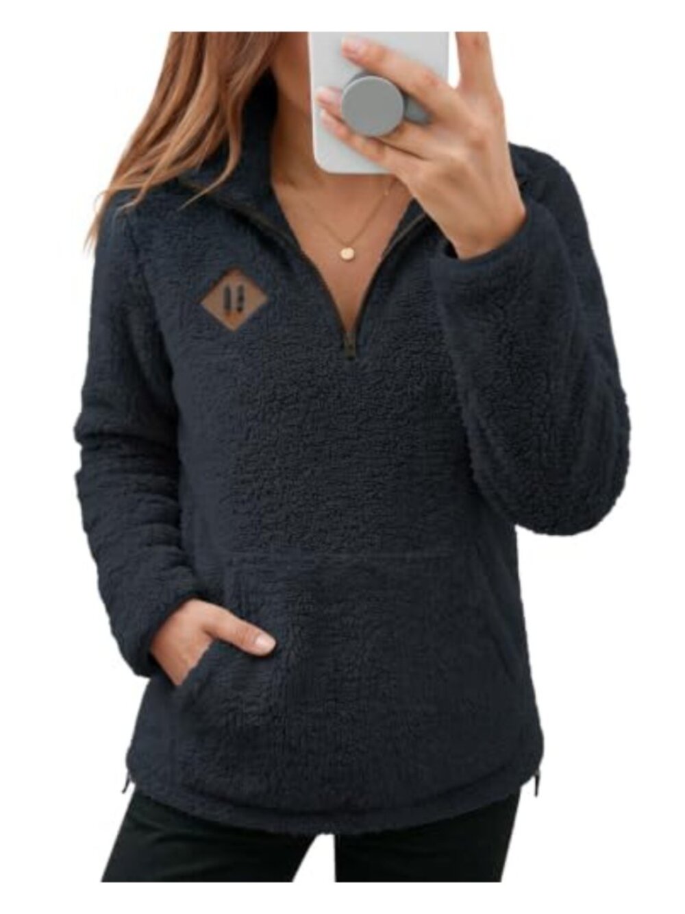 Women Fleece Pullover Sweatshirt with Pockets Half Zip